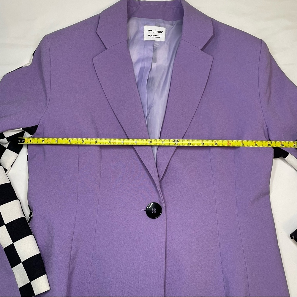 ASOS DESIGN x Christian Cowan Purple Blazer w/ Checkerboard Sleeves & Back - Picture 7 of 9